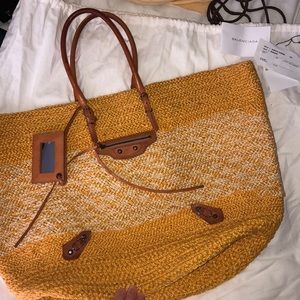 Balenciaga Raffia Straw Panier Leather Basket Tote